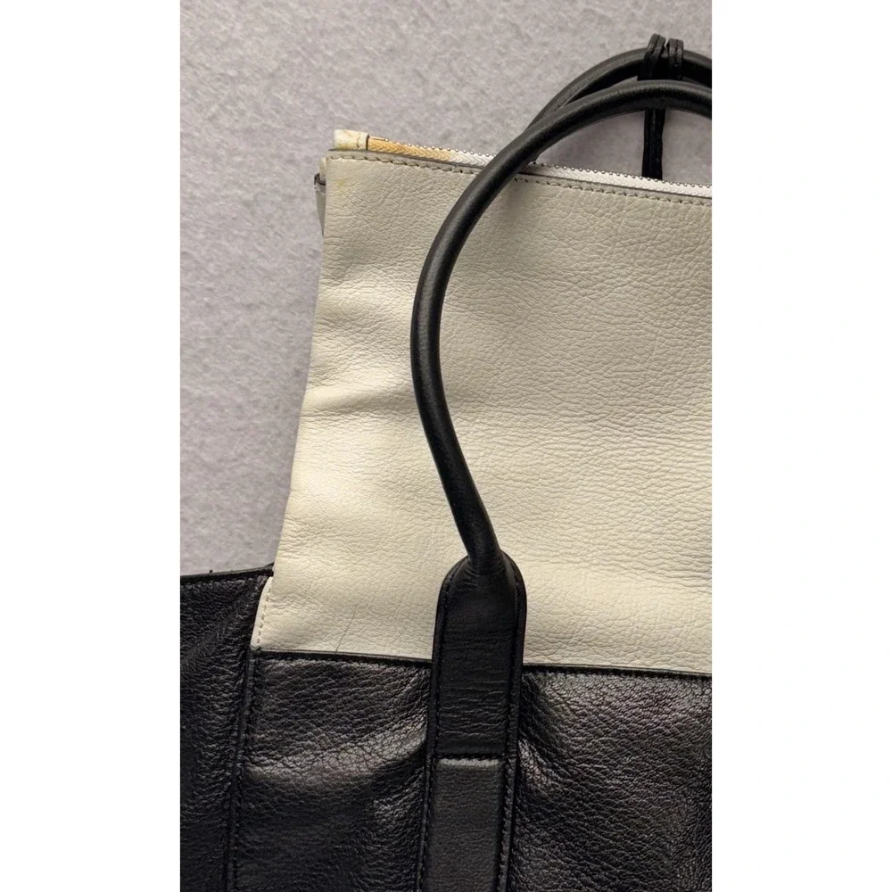 Michael Kors Tippi Large Satchel Leather Handbag Purse Black Cream White